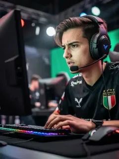 Giocatore eSports concentrato durante una sessione di allenamento intenso per i tornei italiani del 2026.