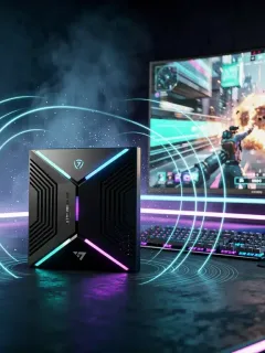 Configurazione gaming futuristica con router Wi-Fi 7 per bassa latenza
