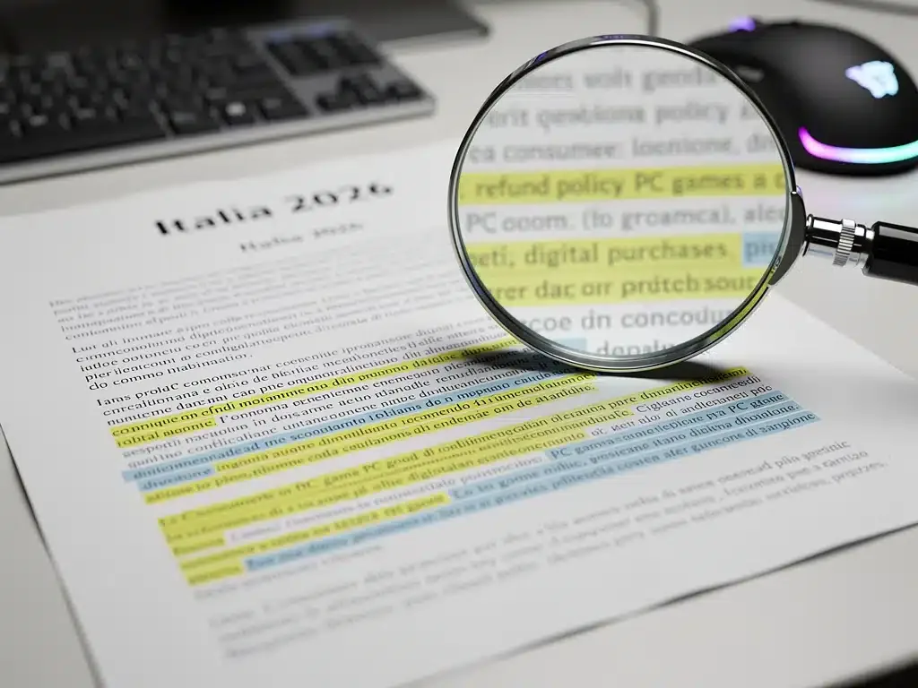 Dettagli normativi sulle nuove condizioni di rimborso per i giochi digitali su PC in Italia.