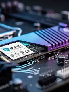 SSD NVMe ad alte prestazioni installato su scheda madre con illuminazione futuristica