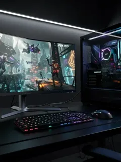 Configurazione gaming futuristica con PC potente e monitor 4K, illustrando le migliori schede grafiche 2026.
