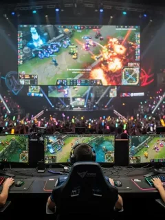 Giocatori professionisti di League of Legends in intensa competizione durante un torneo italiano.