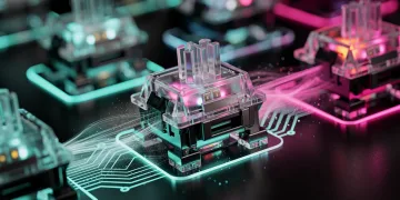 Confronto ravvicinato tra switch ottici e magnetici a effetto Hall per tastiere, evidenziando la tecnologia di attivazione e la reattività ultrarapida.