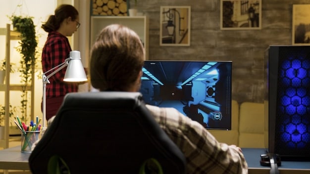 A close-up screenshot of a streamer's facecam, showing them reacting intensely to a play in League of Legends. The background shows their gaming setup with multiple monitors.