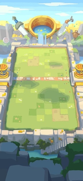 A top-down view of a League of Legends lane, showing a frozen minion wave just outside a player's tower range. Highlight the area where the wave is being held and the potential for denying enemy farm.