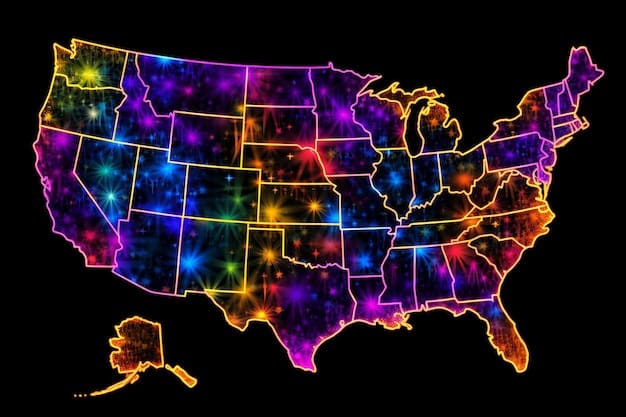 A map of the United States with various League of Legends champions (especially enchanter supports) subtly overlaid, symbolizing the focus on the US region's specific meta and how patch changes affect its player base.