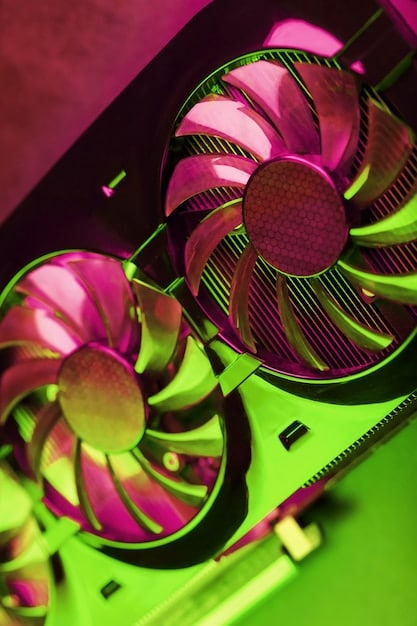 A close-up shot of a high-performance GPU with RGB lighting, emphasizing its power and cooling capabilities, perfect for demanding VR applications.