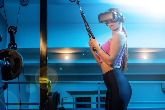A futuristic esports training facility with players wearing neural interface headsets while their real-time performance data is projected onto transparent screens, with AI analysis highlighting strategic pathways.