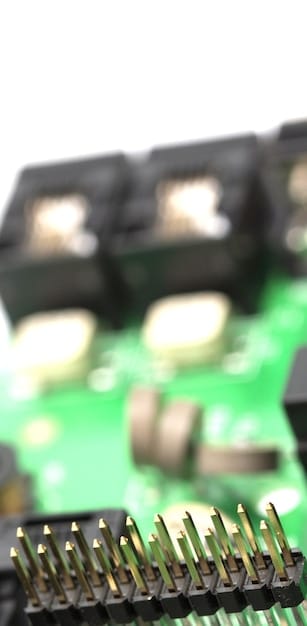 A close-up, dynamic shot of a modern CPU being carefully inserted into a motherboard socket, with focus on the metallic pins and the thermal paste applicator nearby, emphasizing precision in component assembly.