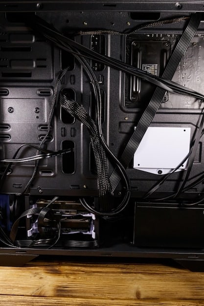 A meticulously organized internal view of a budget gaming PC case, showcasing good cable management, a CPU cooler, and various components neatly installed, with subtle RGB lighting illuminating the interior.
