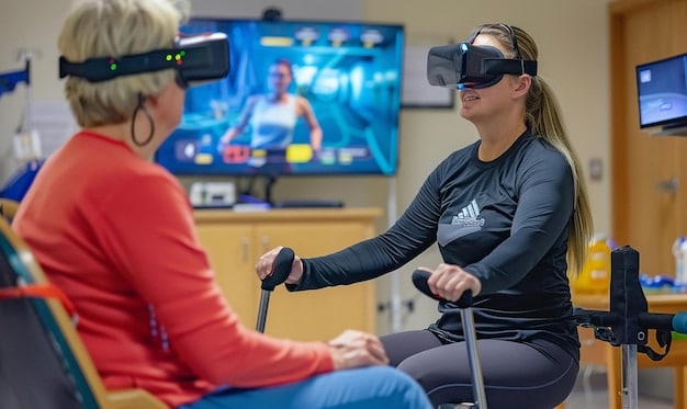 A gamer with a physical disability using a specialized eye-tracking device mounted on a monitor, actively playing a PC game, demonstrating hands-free control and engagement.