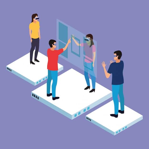 A digital overhead view of a collaborative cloud-based game development platform, showing multiple cursors active on a shared 3D model, symbolizing real-time teamwork across distances.