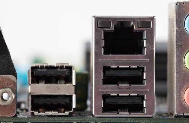 Detailed close-up of computer ports including DisplayPort, HDMI, and DVI, with appropriate cables plugged in and labeled to show their functions.