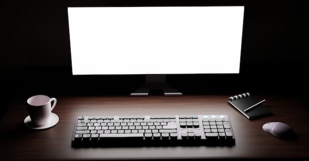 A beautifully organized computer setup featuring a monitor displaying a gaming scene, a minimalistic keyboard, and a mouse, with subtle RGB lighting emanating from inside the PC tower, indicating a well-managed internal build.