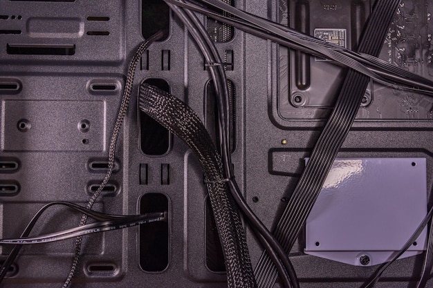 A full-frame shot of a computer interior with exceptionally clean cable management, highlighting how custom cables contribute to an uncluttered and aesthetically pleasing build, with clear pathways for airflow.