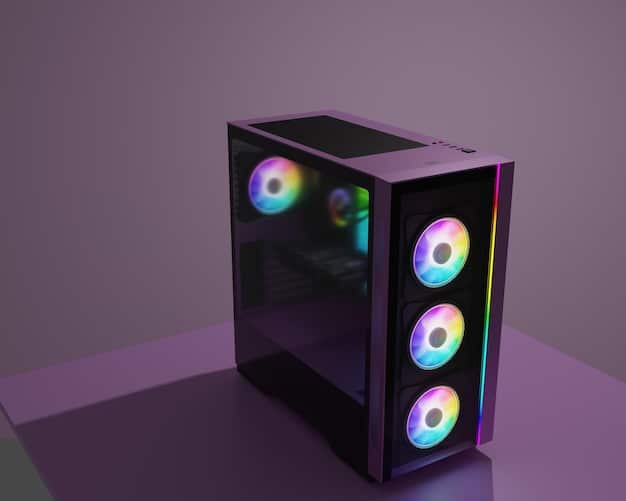 A render of a sleek, quiet-looking PC case fan with RGB lights, positioned within a computer case, highlighting improved airflow.