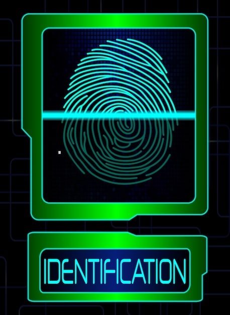 A digital fingerprint or biometric scan being applied to a gaming console or controller, representing sophisticated identity verification and account security in esports tournaments. The image uses abstract, futuristic blue light effects.