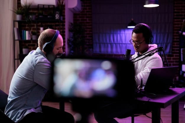 Esports players in a structured, focused training session, with a coach observing and providing feedback on their gameplay displayed on multiple monitors. The atmosphere is serious and collaborative.