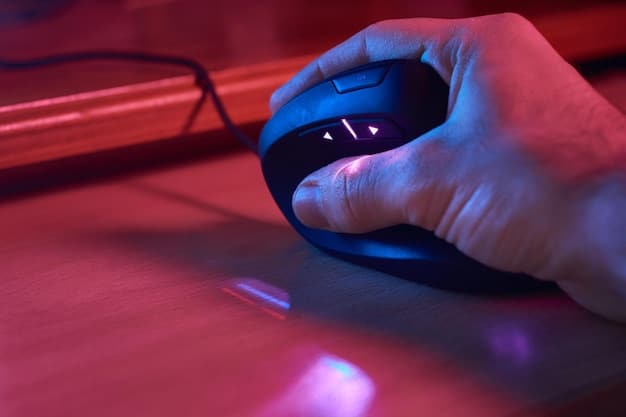 A close-up, dynamic shot of a gaming mouse and keyboard with hands in motion during intense gameplay, surrounded by a subtle blur of vibrant RGB lighting from a high-performance gaming setup.