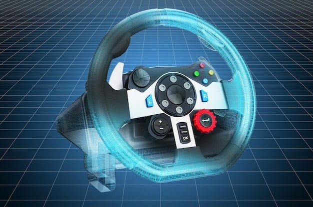 A detailed view of an advanced gaming controller with haptic feedback technology, showcasing the intricate components and responsive triggers. The scene focuses on the tactile elements and precision engineering of the controller.