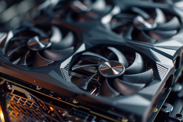 A close-up shot of a high-end graphics card with a large, efficient cooler and multiple fans. The focus is on the GPU's cooling system, highlighting its design and features for quiet operation. This image relates to the section about choosing the right components for a silent build.