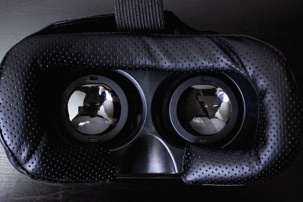 A close-up of advanced VR headset lenses showcasing extremely high resolution and clarity. The lenses feature micro-OLED technology and variable focus capabilities, highlighting the visual advancements expected by 2025 in VR Gaming: What New Technologies Will Revolutionize the Experience?.