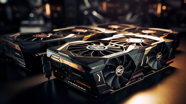 A detailed close-up shot of a high-end graphics card (GPU) installed in a gaming PC, with RGB lighting accents. The focus is on the intricate components and cooling system of the GPU. The image emphasizes the importance of the GPU in achieving high frame rates in PC gaming - essential for the PC Gaming Performance Guide: Optimize Your Settings for a 20% FPS Boost.