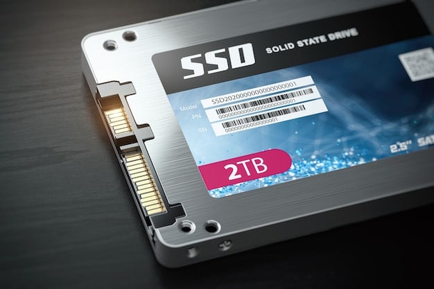 A side-by-side comparison of a SATA SSD and an NVMe SSD. The image clearly shows the size difference and the connector types. The SATA SSD looks like a traditional 2.5-inch drive, while the NVMe SSD is a smaller, stick-like device. Labels clearly indicate the SATA and NVMe interfaces.