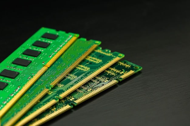 A close-up shot of a RAM module installed on a motherboard. The module is a DDR4 type with visible heat spreaders. The label on the RAM indicates its speed as 3200MHz. The motherboard is partially visible with various components around the RAM slot. The background is slightly blurred to keep the focus on the RAM module.