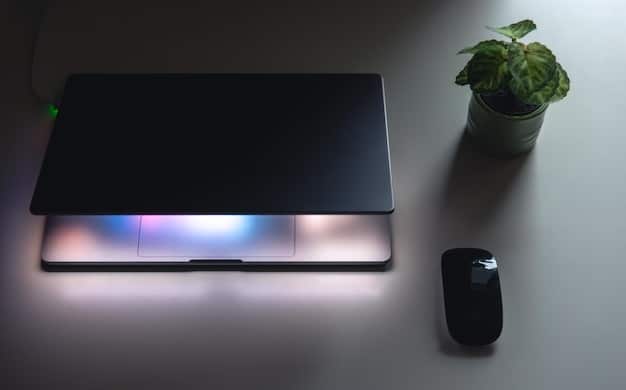 A minimalist desk setup with a wireless gaming mouse and keyboard, highlighting a clean, cable-free aesthetic. A subtle glow from the monitor illuminates the peripherals.