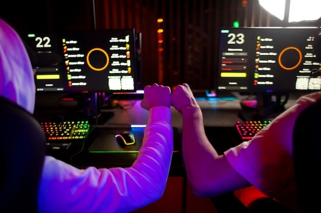 A digital dashboard displaying key performance indicators (KPIs) for an esports team, including win rates, K/D ratios, and objective completion times. Charts and graphs visualize trends and patterns in the team's gameplay. The interface is clean and modern, designed for Esports Tournament Data Analysis: Using Stats to Improve Your Performance in US Competitions.