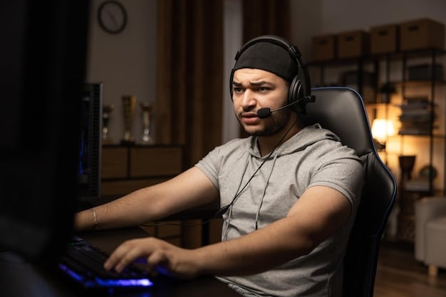 A close-up shot of a dedicated esports player intensely focused on their gaming setup during a tournament, illuminated by the screen's glow. Their hands are moving rapidly on the keyboard and mouse. Showcases dedication required for Esports Tournament Career Paths: From Amateur to Pro in the US Gaming Scene.