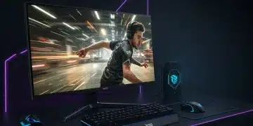 Futuristic gaming setup with high-refresh-rate monitor