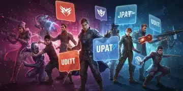 Dynamic illustration of popular PC game characters with update notifications, symbolizing new content.