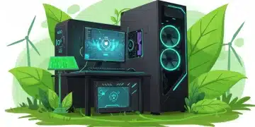 Sustainable PC gaming setup powered by green energy, illustrating environmental initiatives in the industry.