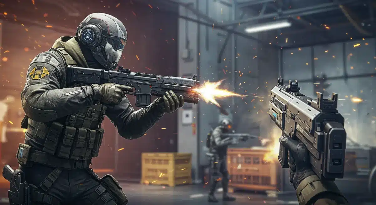 Intense multiplayer shooter combat scene from a top Q1 2026 PC game, featuring futuristic weapons and dynamic effects.