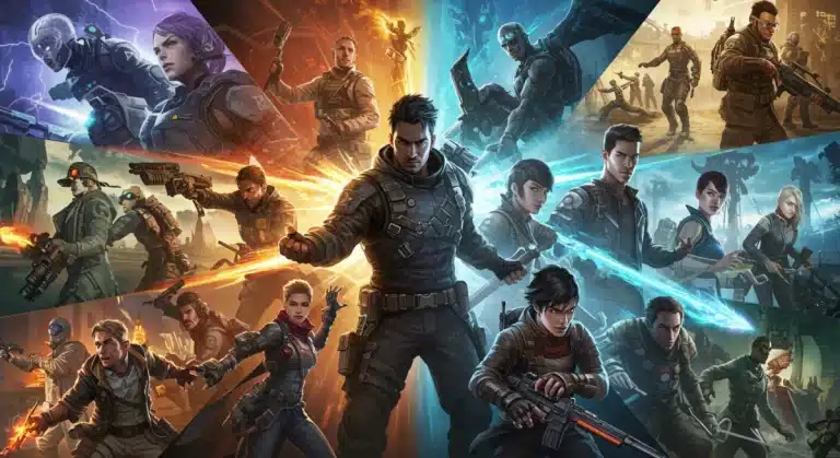 Dynamic collage of anticipated Q1 2026 PC games, showcasing diverse genres and stunning graphics.