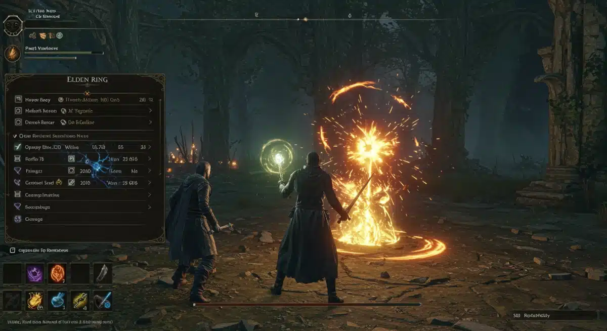 Elden Ring 2026 UI and spell effects during combat, showing visual enhancements and new mechanics.