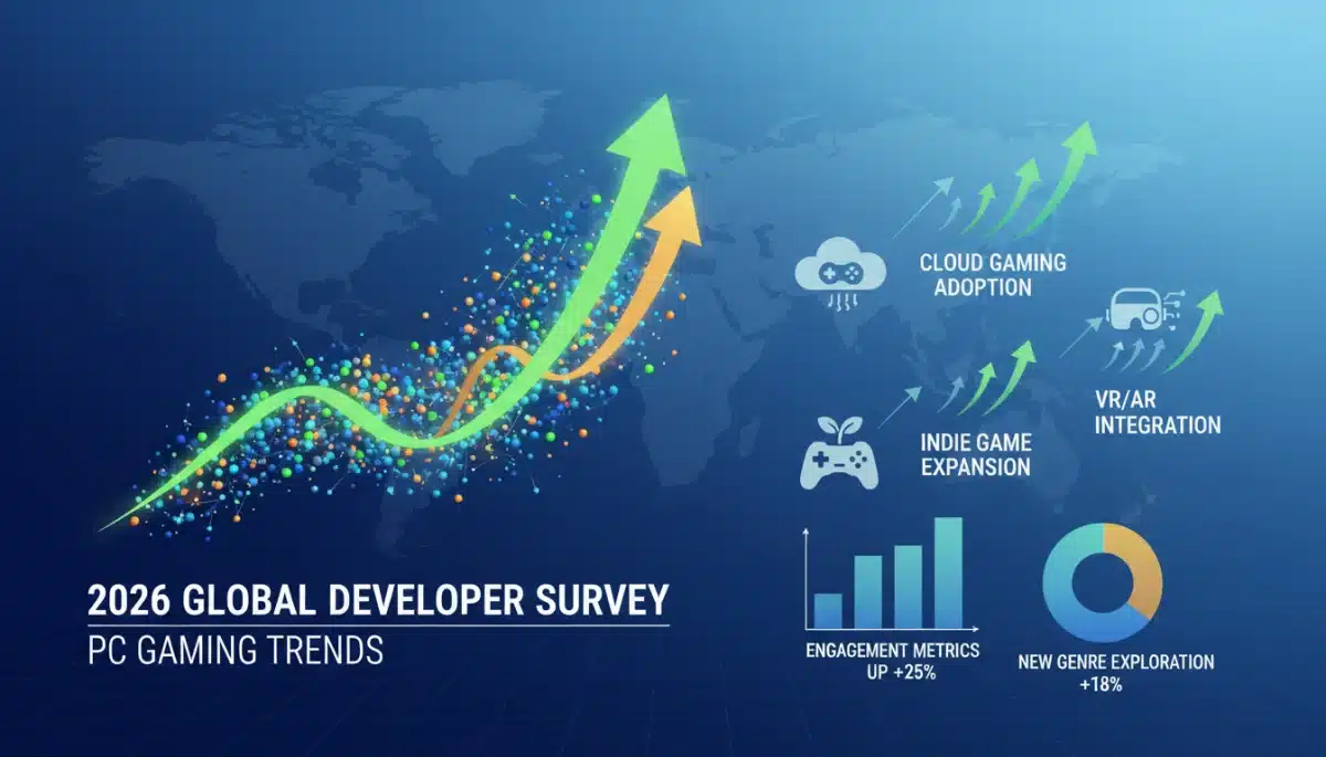 Data visualization showing upward trends and diverse categories from 2026 developer survey