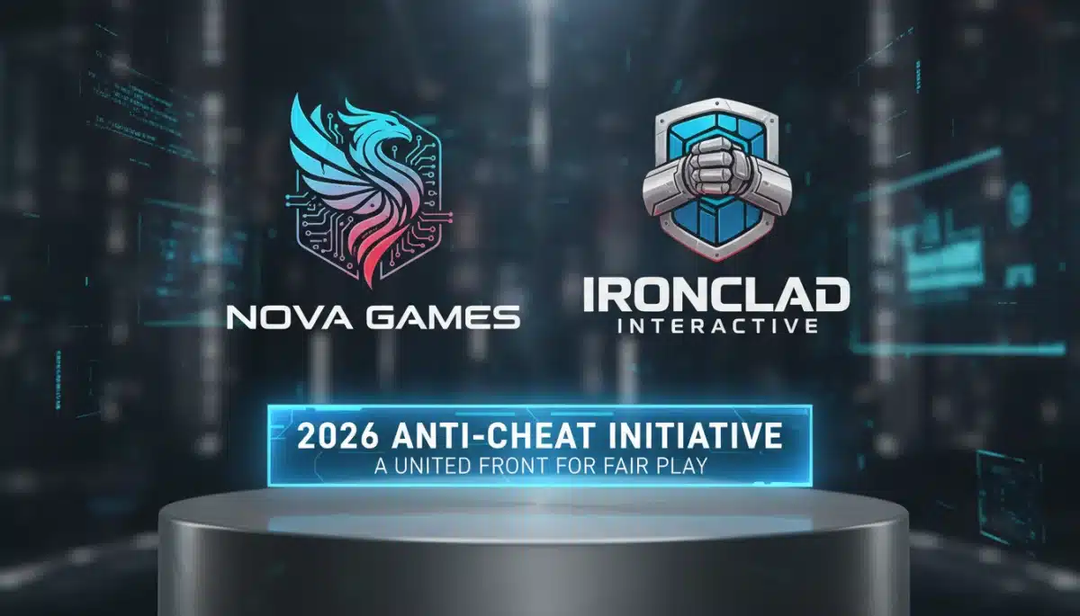 Logos of two major game studios announcing a joint anti-cheat initiative for 2026.