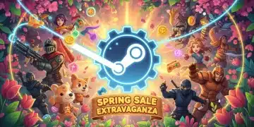 Steam Spring Sale 2026 banner with diverse game characters and spring theme