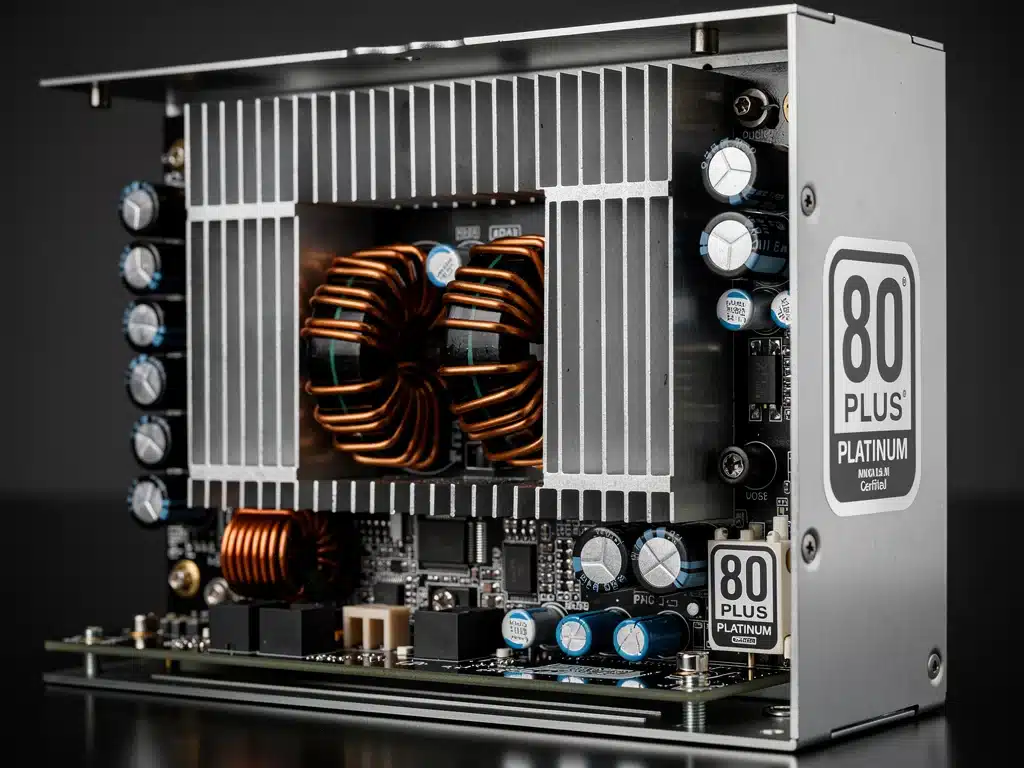 Close-up of 80 Plus Platinum certified power supply unit internals