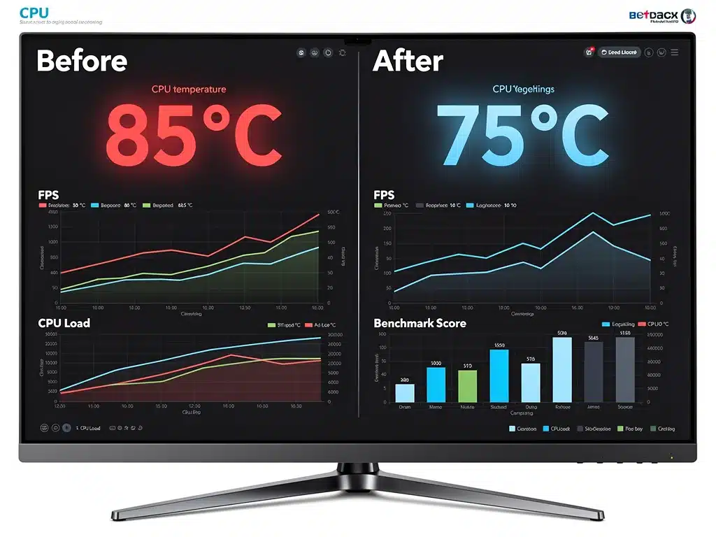 CPU temperature benchmark showing 10-degree Celsius drop