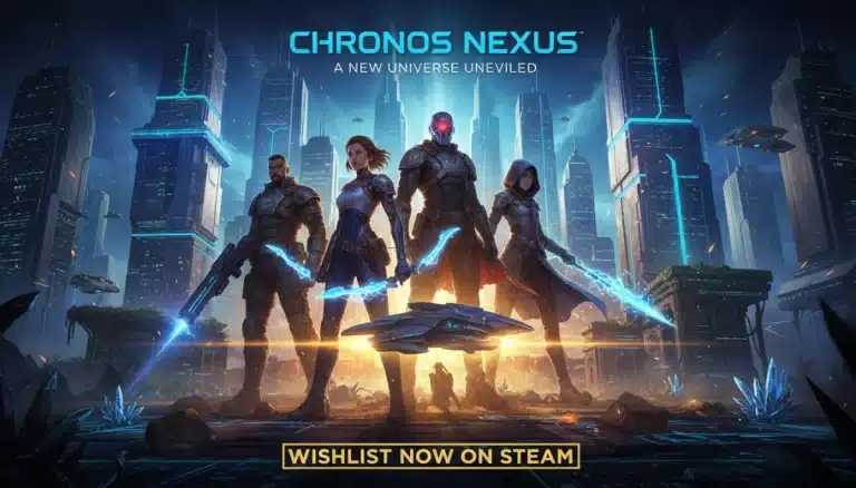 Futuristic game world with diverse characters and advanced technology, representing new PC gaming IP.