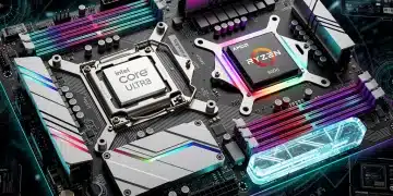 Motherboard Selection 2026: Key Features for Intel Core Ultra and AMD Ryzen 8000 Series Processors Futuristic gaming motherboard for 2026 with Intel Core Ultra and AMD Ryzen 8000 support.