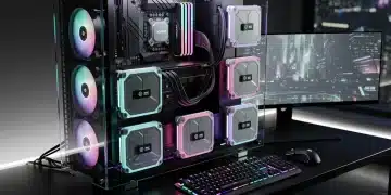 Futuristic modular gaming PC setup with glowing components