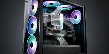Futuristic gaming PC case with optimized airflow and RGB lighting