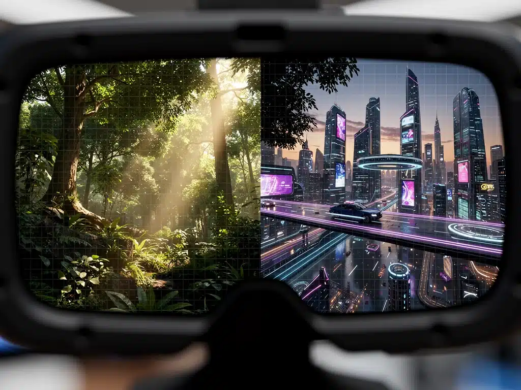 High-resolution VR display showing immersive, realistic graphics.
