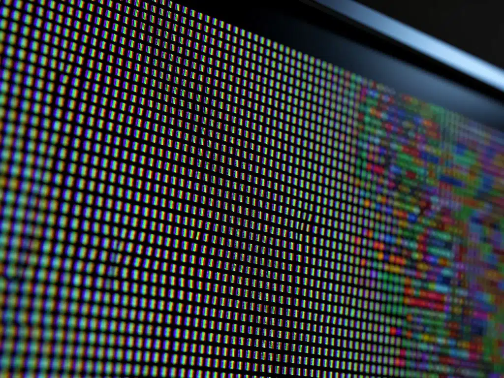 Close-up of OLED pixels demonstrating perfect black and vibrant colors.