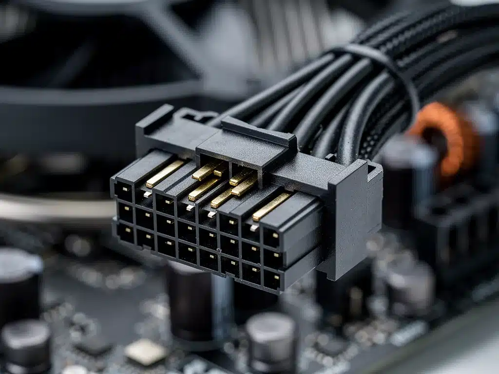 Connettore 12VHPWR di un alimentatore ATX 3.1, essenziale per le GPU di nuova generazione.